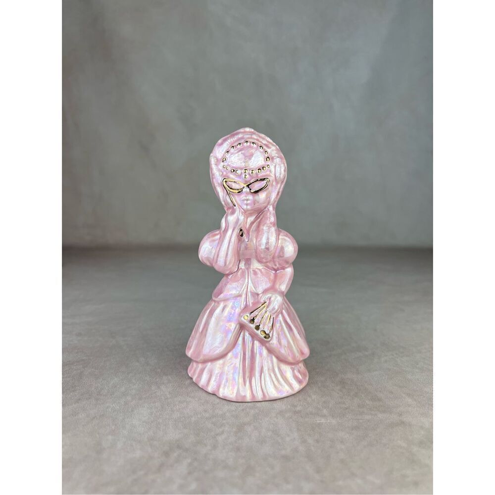 Vintage Iridescent Pink Gold Lusterware Ceramic Lady Figurine